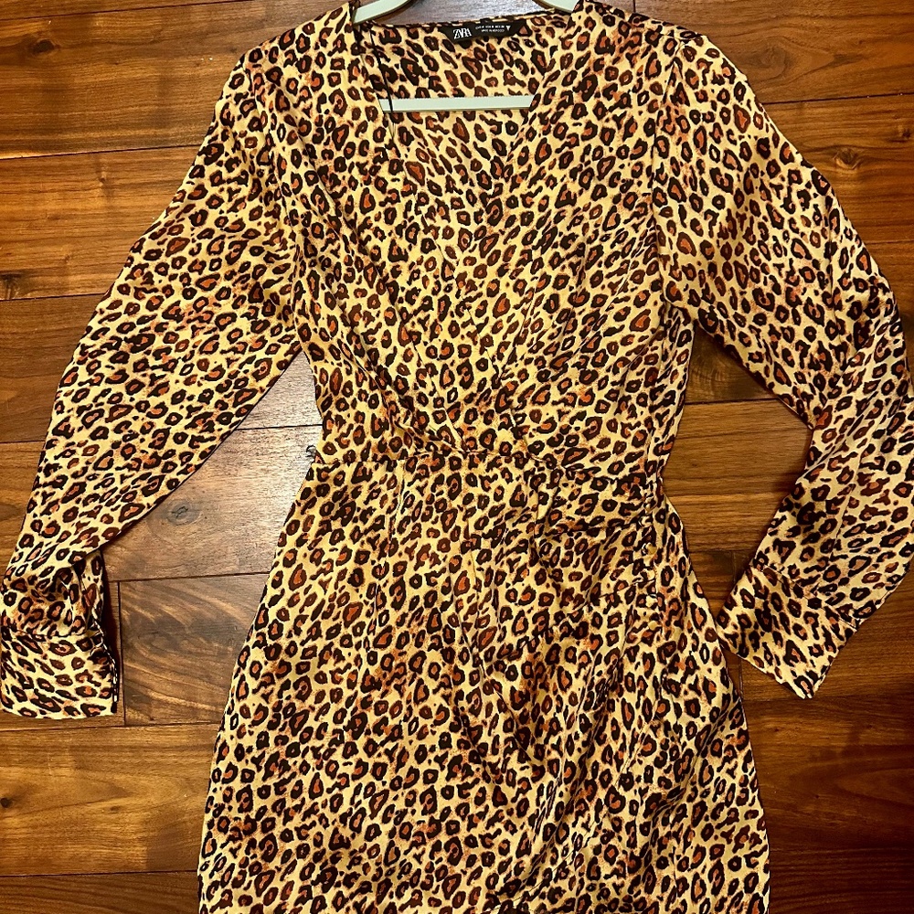 ZARA Leopard Print Satin Dress (M)